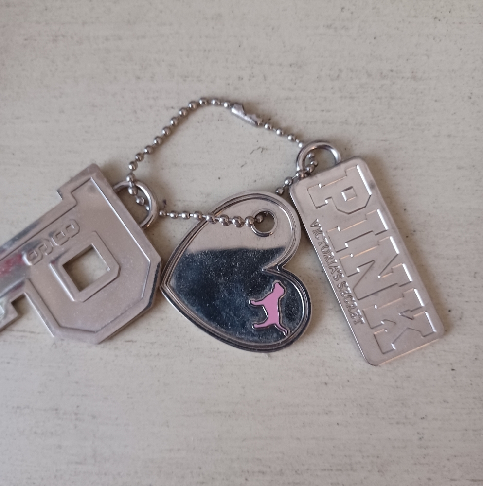 Victoria's Secret PINK Silver and Pink Keychain Trio Vintage